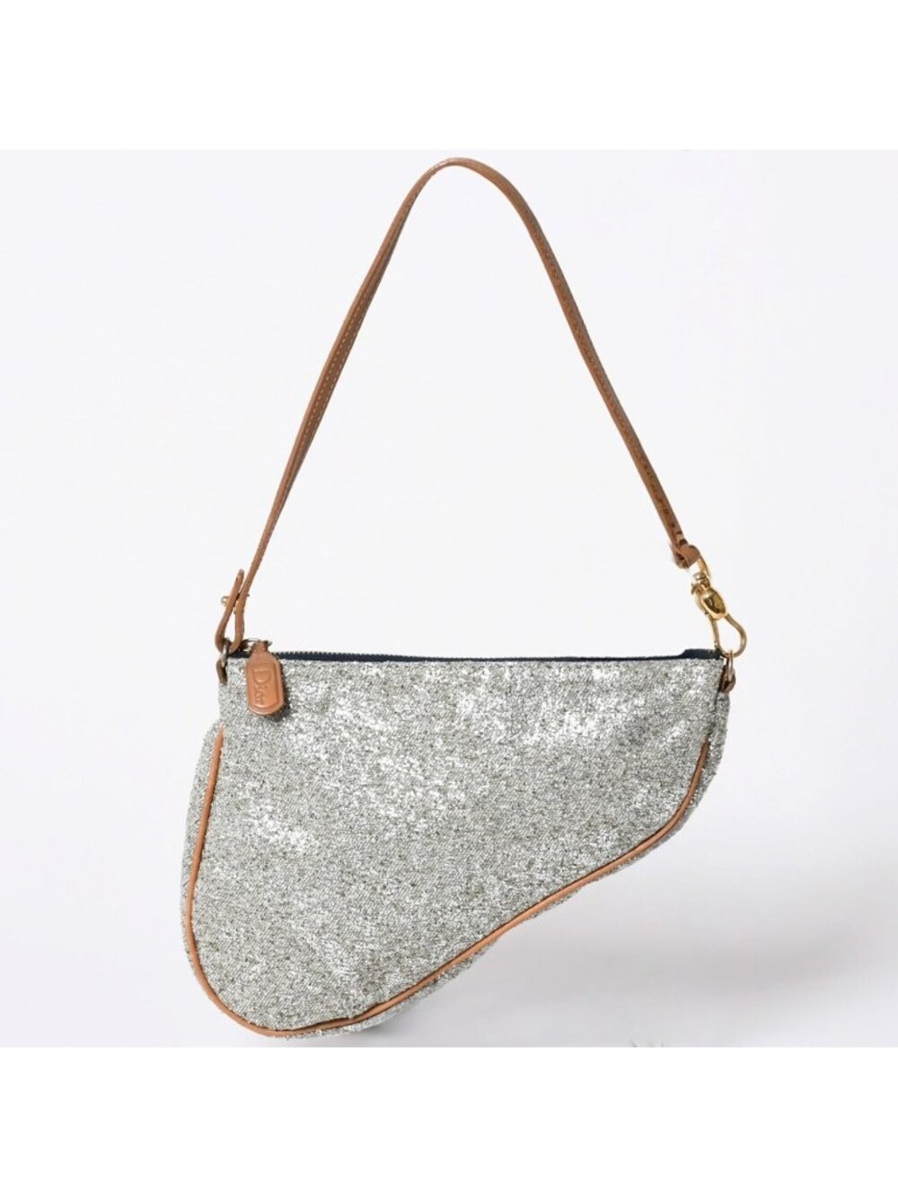Dior Saddle Pouch Canvas Leather Silver Gold